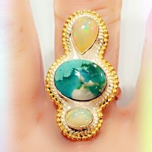 Custom Sterling Silver Triple Stone Gemstone Ring